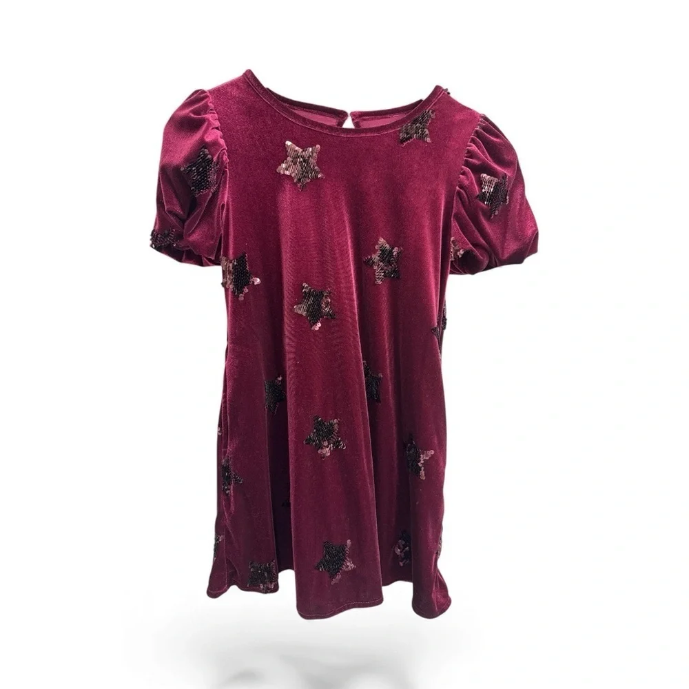 Girls' Short Sleeve Sequin 'Star' Velour Dress - Cat & Jack™ Burgundy